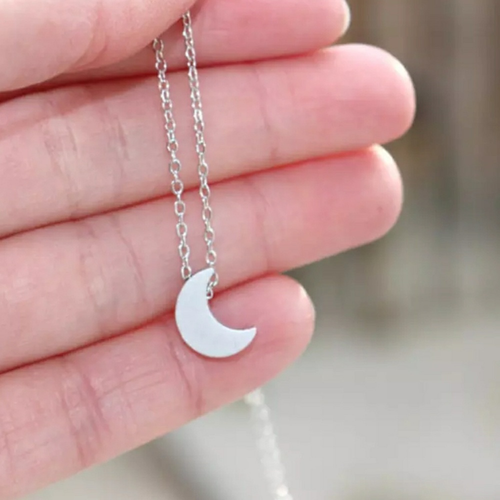 Silver & Gold Moon Pendant Necklace - Picture 6 of 7